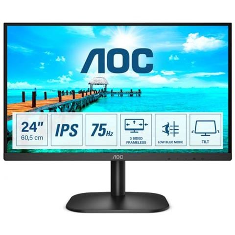 AOC 24" IPS LED Monitor Full HD 4ms 75Hz Nero per Casa e Ufficio